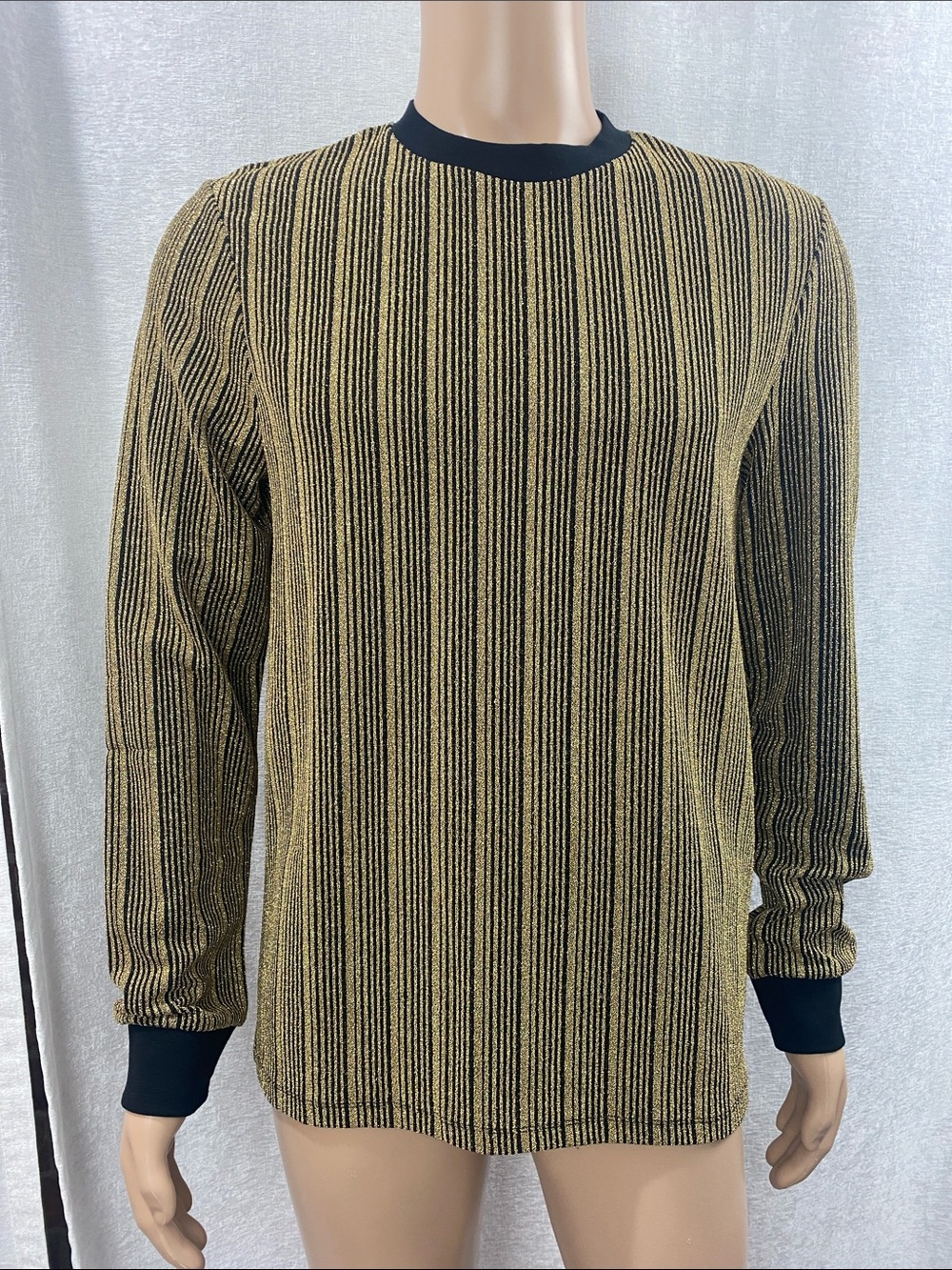 Men's Black & Gold Metallic Stripe Crewneck Sweater